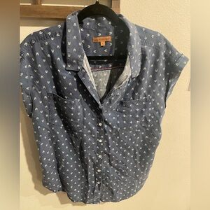 Jachs Girlfriend Navy Button-Down Shirt with White Pattern Size Large